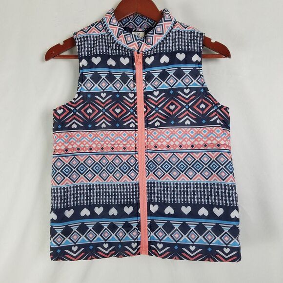 One Step Up Puffer Vest Juniors Large‎ Multicolor Sleeveless Full Zip Hearts - Picture 1 of 10